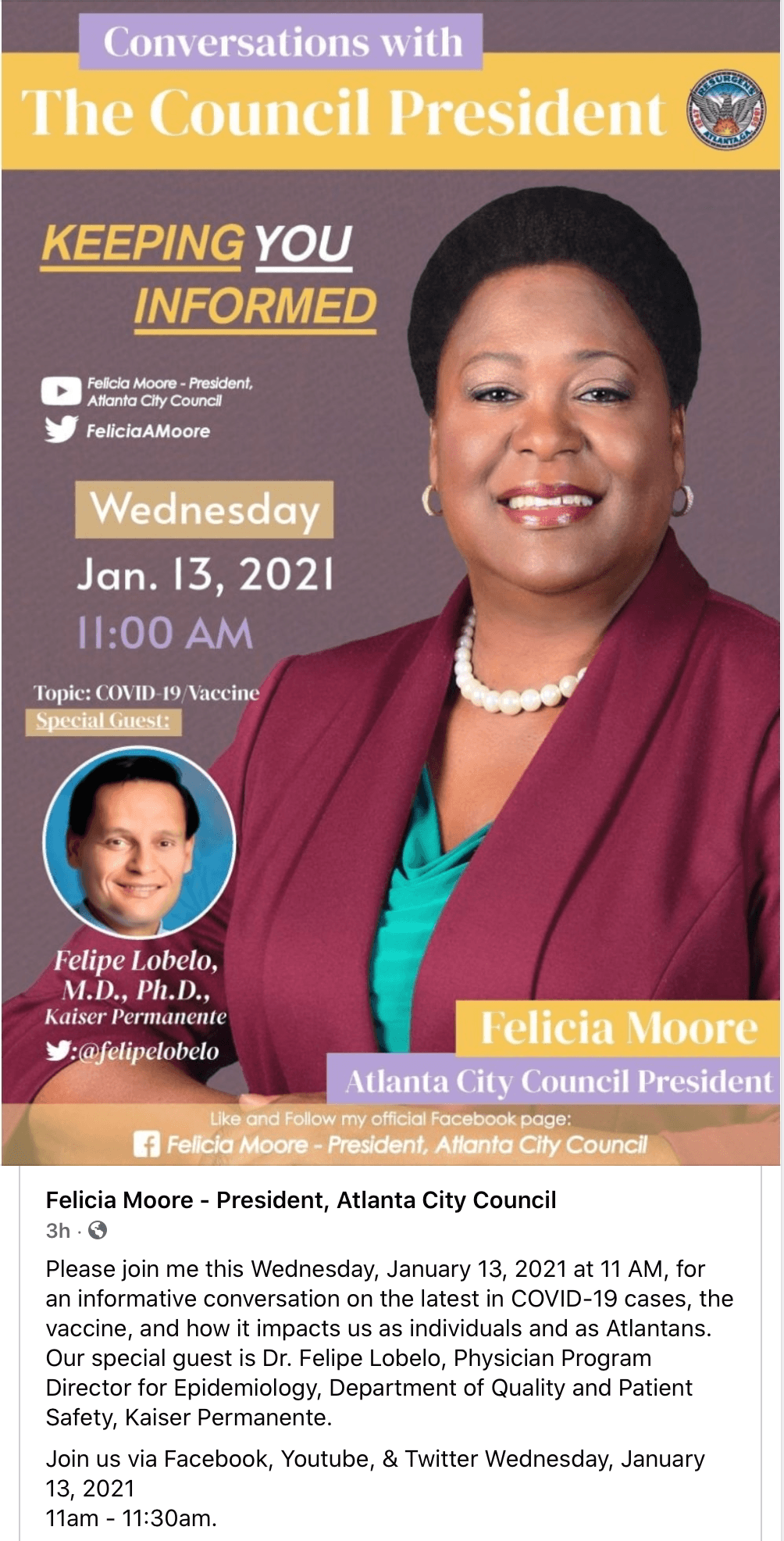 Conversation with Felicia Moore 1/13/21 11:00 am